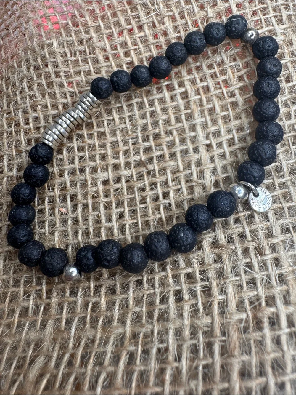 Authentic Tateossian London Lava Stone Beaded Bracelet Sterling Silver 925
